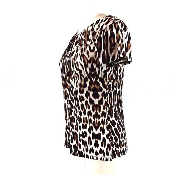 Animal Print Knit Top WORTHINGTON Short Sleeve Stretch Blouse Size M Petite Work - Picture 2 of 6